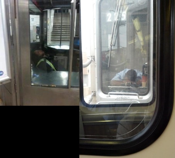 CTA employees snoozin.  Tough work sitting down all day