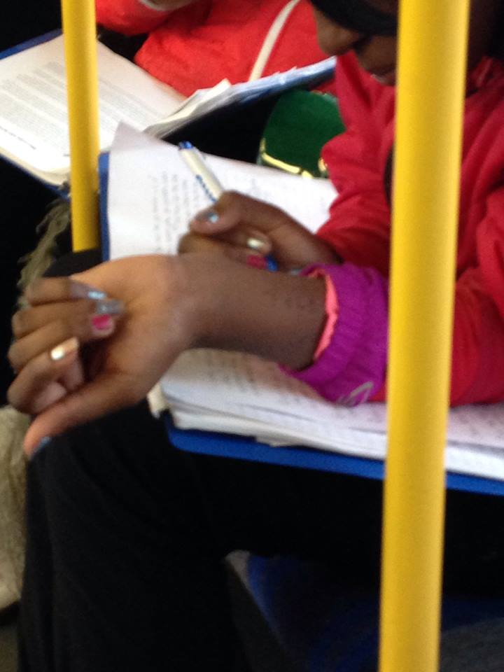 Cheating Student.  Writing answers on wrist