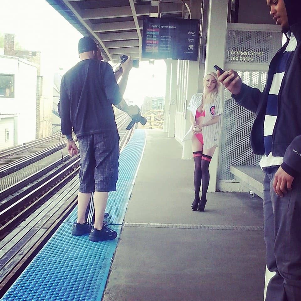 Lingerie photo shoot at the Addison Red line stop