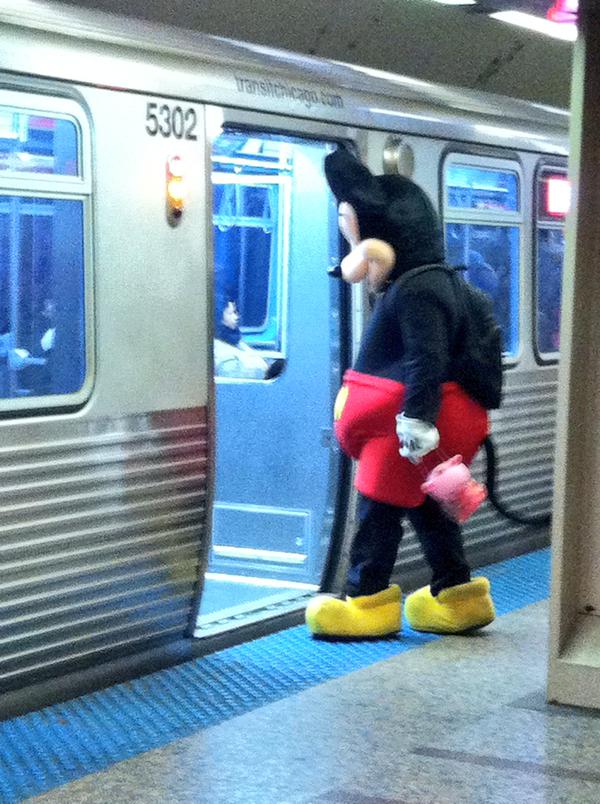 Mickey Mouse on his way to work