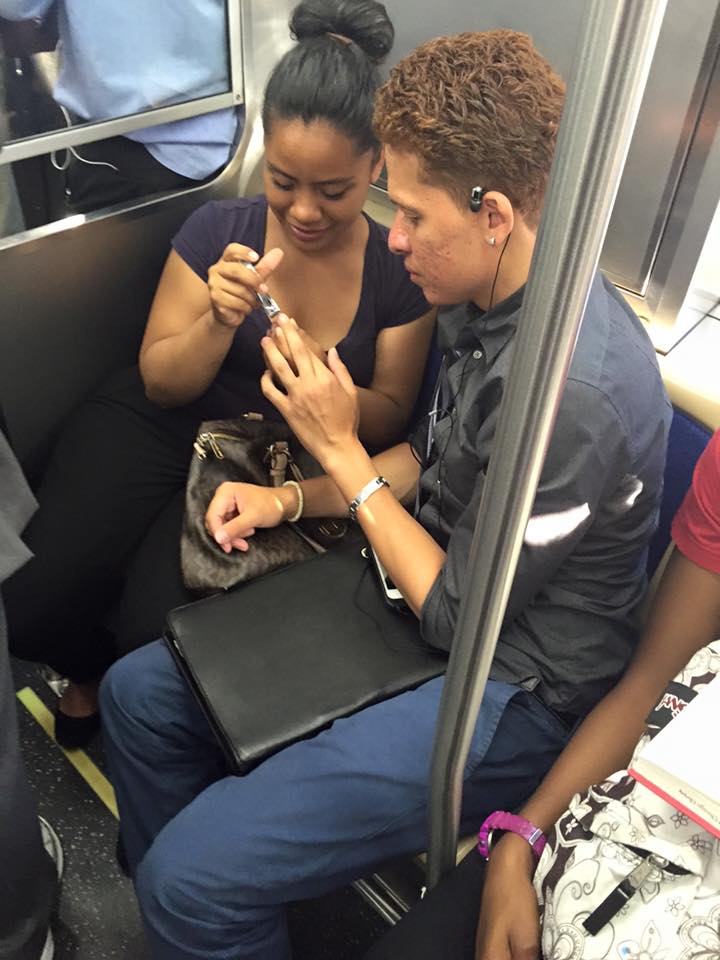 Couples manicures on the train!